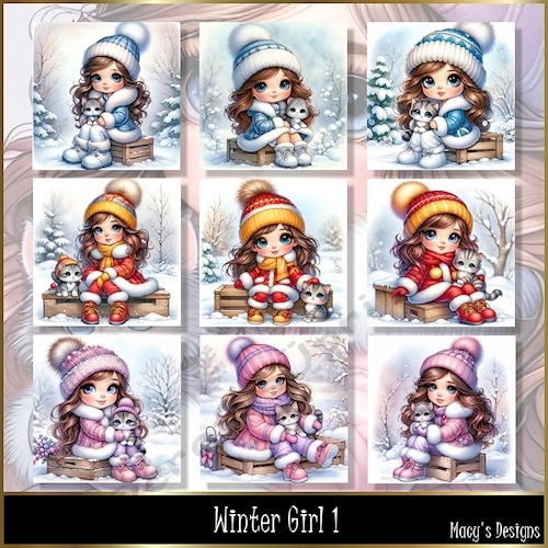 Winter Girl 1 - Illustrations for Cards, Mini kits & Designers