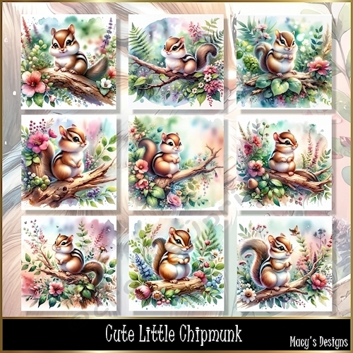 Cute Little Chipmunk- Illustrations for Cards, Mini kits & Designers