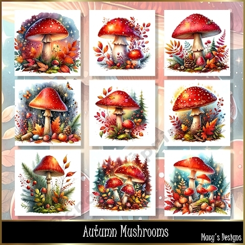 Autumn Mushrooms - Illustrations for Cards, Mini kits & Designers