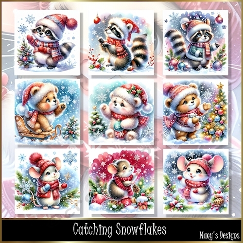 Catching Snowflakes - Illustrations for Cards, Mini kits & Designe