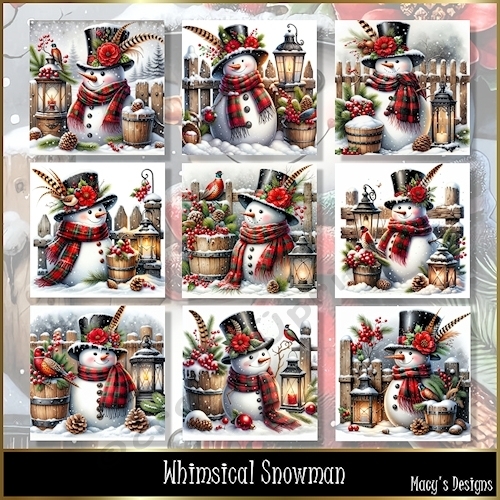Whimsical Snowman - Illustrations for Cards, Mini kits & Designers