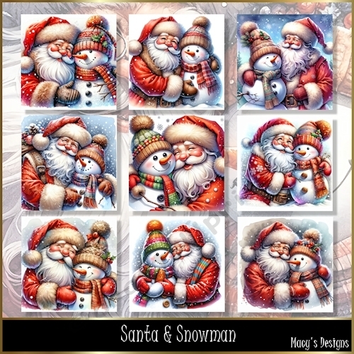 Santa & Snowman - Illustrations for Cards, Mini kits & Designers