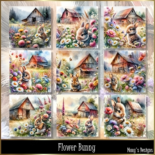 Flower Bunny - Illustrations for Cards, Mini kits & Designers