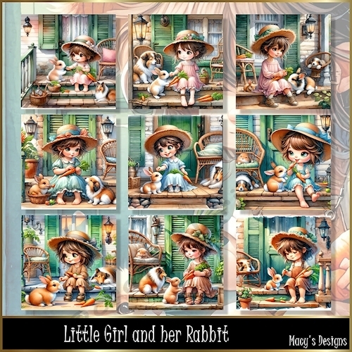 Little Girl and her Rabbit - Illustrations for Cards, Mini kits & Designers