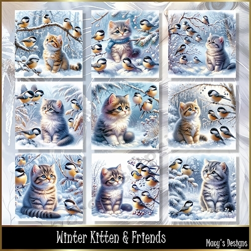 Winter Kitten Friends - Illustrations for Cards, Mini kits & Designers
