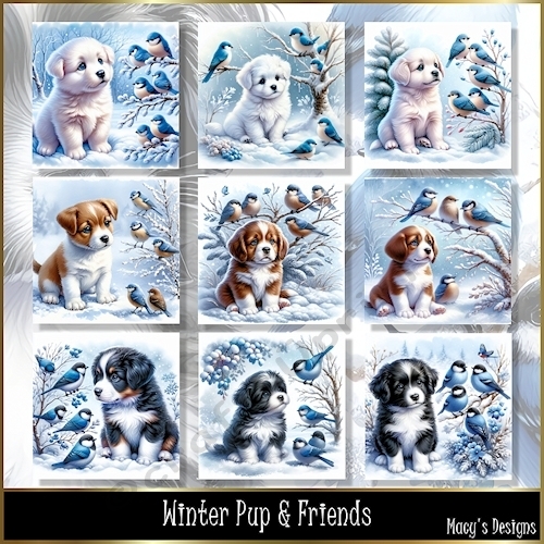 Winter Pup and Friends - Illustrations for Cards, Mini kits & Designers