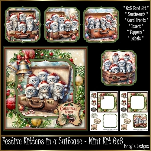 Festive Kittens in a Suitcase - Mini Kit 6x6