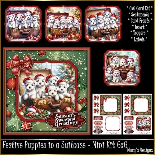 Festive Puppies in a Suitcase - Mini Kit 6x6