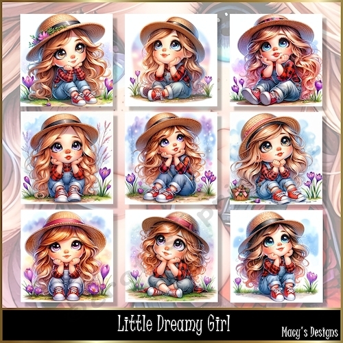 Little Dreamy Girl - Illustrations for Cards, Mini kits & Designers