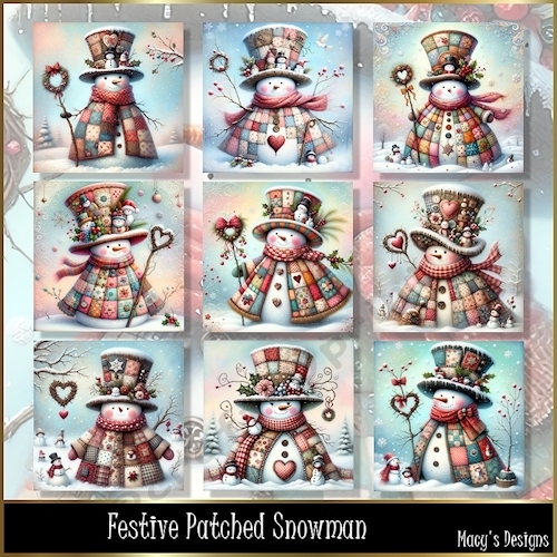 Festive Patched Snowman - Illustrations for Cards, Mini kits & Designers