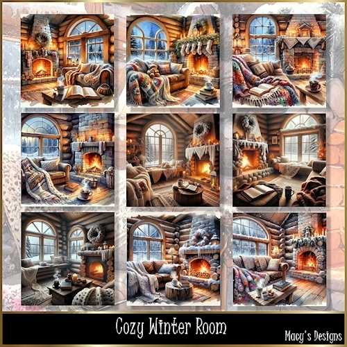 Cozy Winter Room - Illustrations for Cards, Mini kits & Designers
