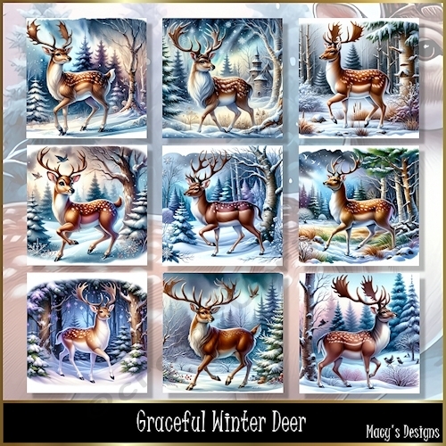 Graceful Winter Deer - Illustrations for Cards, Mini kits & Designers