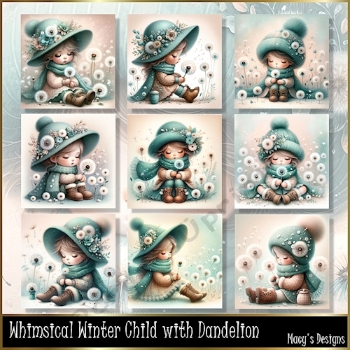 Whimsical Winter Child with Dandelion - Illustrations for Cards, Mini kits & Designers