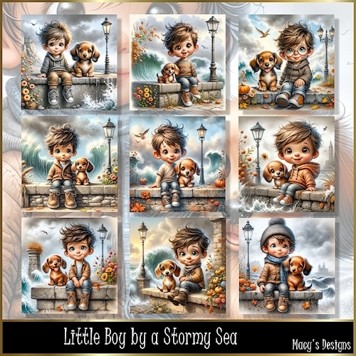 Little Boy by a Stormy Sea - Illustrations for Cards, Mini kits & Designers