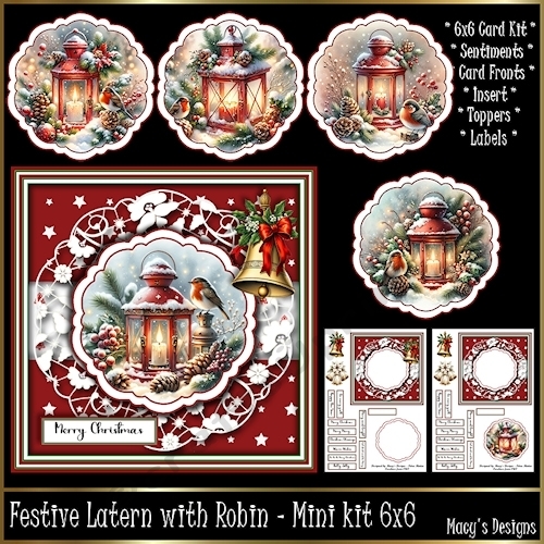 Festive Latern with Robin - Mini Kit 6x6