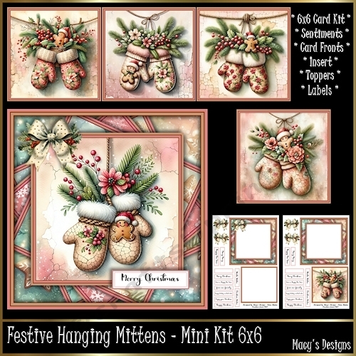 Festive Hanging Mittens - Mini Kit 6x6