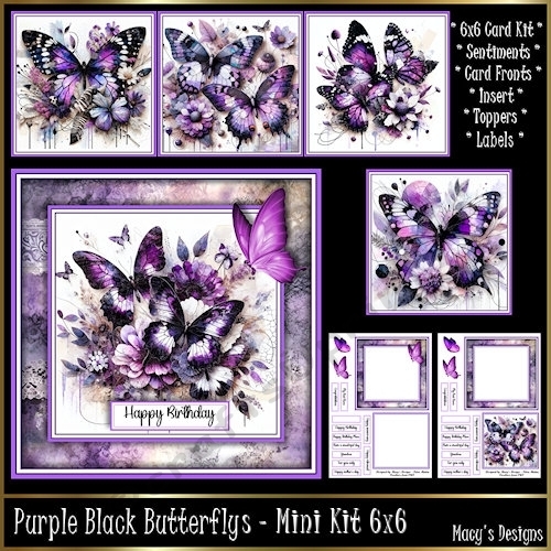 Purple Black Butterflys - Mini Kit 6x6