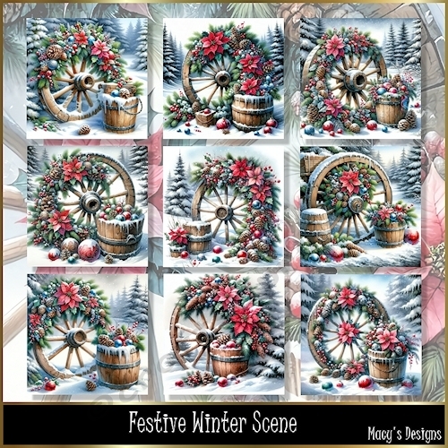 Festive Winter Scene - Illustrations for Cards, Mini kits & Designers