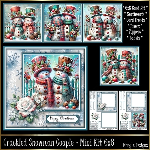 Crackled Snowman Couple - Mini Kit 6x6 