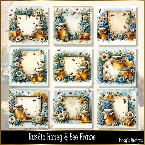 Rustic Honey Bee Frame - Illustrations for Cards, Mini kits & Designers