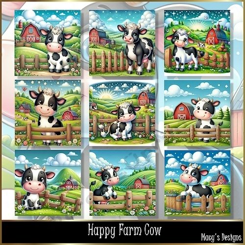 Happy Farm Cow - Illustrations for Cards, Mini kits & Designers