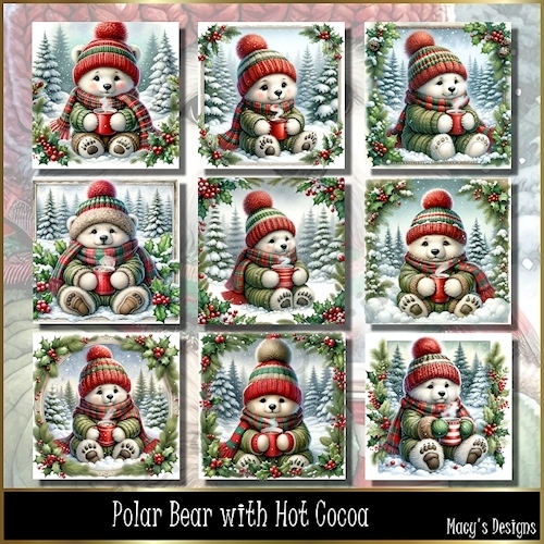 Polar Bear with Hot Cocoa - Illustrations for Cards, Mini kits & Designers