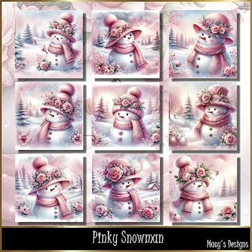 Pinky Snowman - Illustrations for Cards, Mini kits & Designers