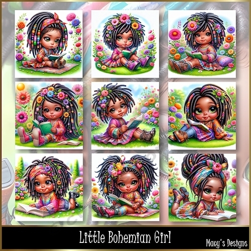 Little Bohemian Girl - Illustrations for Cards, Mini kits & Designers