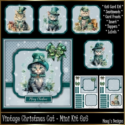Vintage Christmas Cat - Mini Kit 6x6