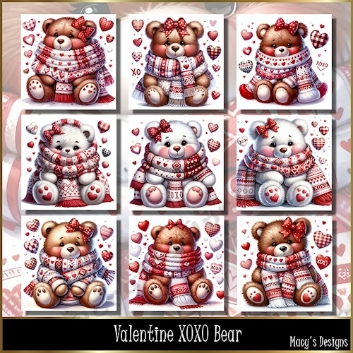 Valentine XOXO Bear - Illustrations for Cards, Mini kits & Designers