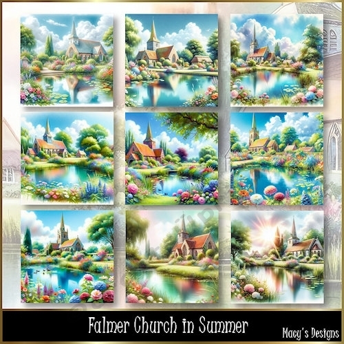 Falmer Church in Summer - Illustrations for Cards, Mini kits & Designers