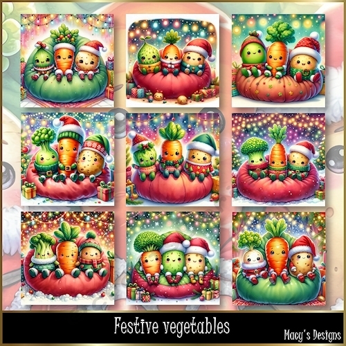 Festive Vegetables - Illustrations for Cards, Mini kits & Designers