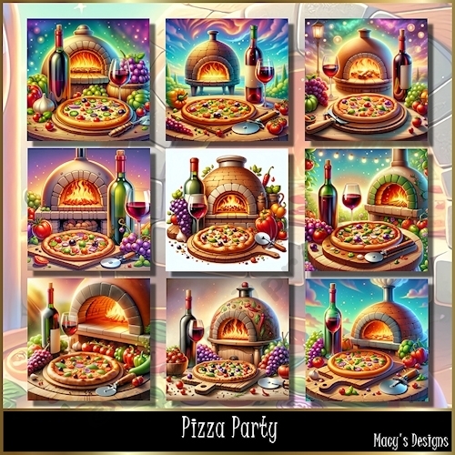 Pizza Party - Illustrations for Cards, Mini kits & Designers