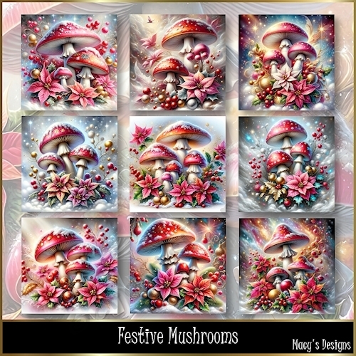 Festive Mushrooms - Illustrations for Cards, Mini kits & Designers