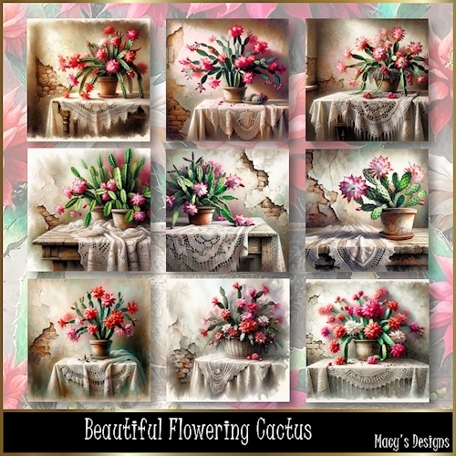 Beautiful Flowering Cactus - Illustrations for Cards, Mini kits & Designers