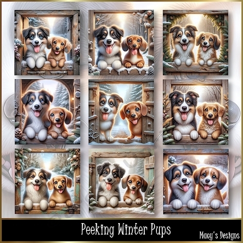 Peeking Winter Pups - Illustrations for Cards, Mini kits & Designers