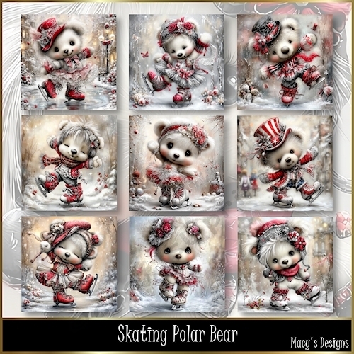 Skating Polar Bear - Illustrations for Cards, Mini kits & Designers