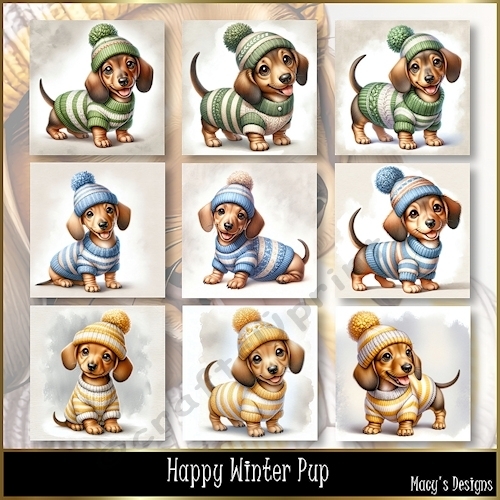 Happy Winter Pup - Illustrations for Cards, Mini kits & Designers