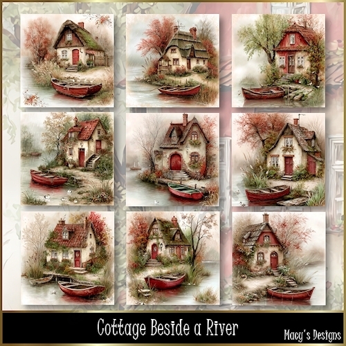 Cottage Beside a River - Illustrations for Cards, Mini kits & Designers