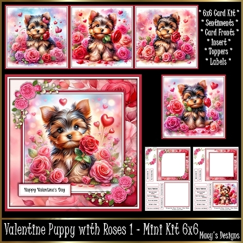 Valentine Puppy with Roses 1 - Mini Kit 6x6