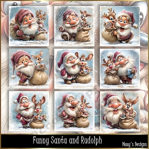 Funny Santa and Rudolph - Illustrations for Cards, Mini kits & Designers