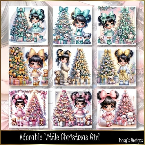 Adorable Little Christmas Girl - Illustrations for Cards, Mini kits & Designers