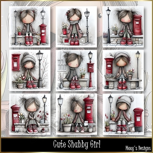Cute Shabby Girl - Illustrations for Cards, Mini kits & Designers