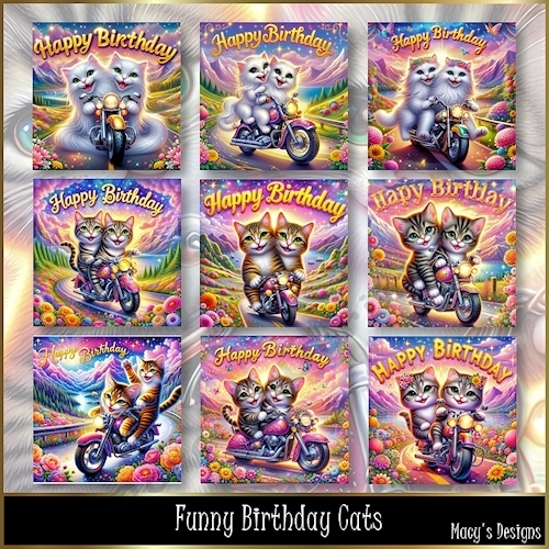 Funny Birthday Cats - Illustrations for Cards, Mini kits & Designers