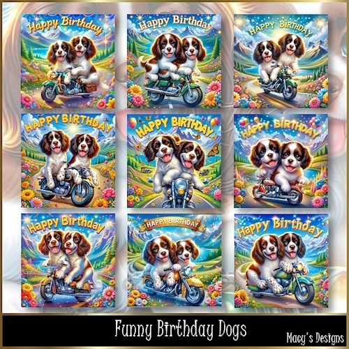 Funny Birthday Dogs - Illustrations for Cards, Mini kits & Designers