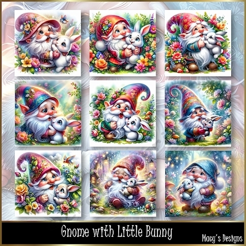 Gnome with Little Bunny - Illustrations for Cards, Mini kits & Designers
