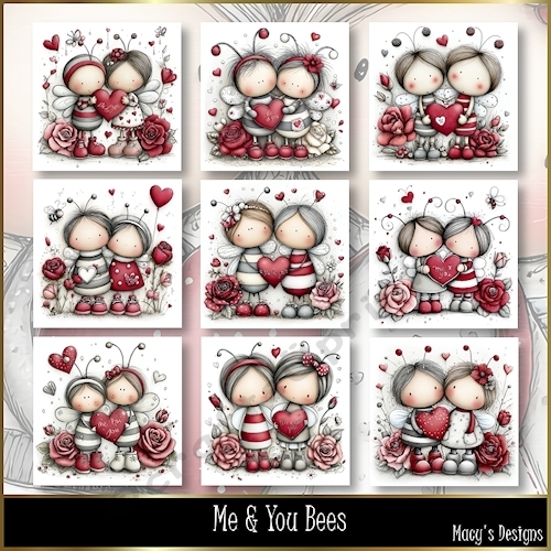 Me & You Bees - Illustrations for Cards, Mini kits & Designers