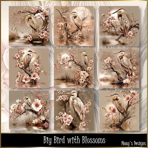 Big Bird with Blossoms - Illustrations for Cards, Mini kits & Designers