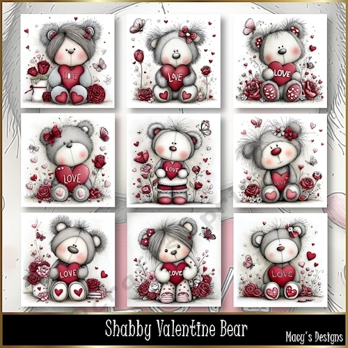 Shabby Valentine bear - Illustrations for Cards, Mini kits & Designers