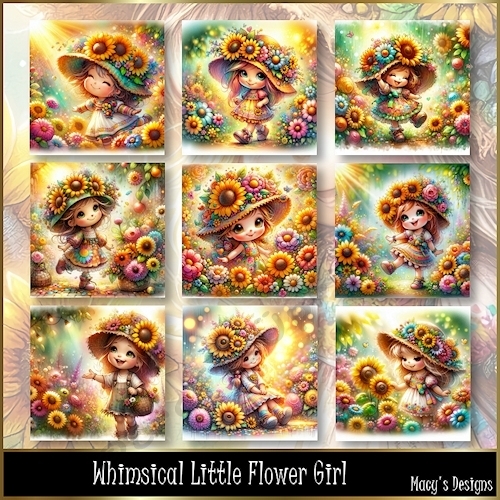 Whimsical Little Flower Girl - Illustrations for Cards, Mini kits & Designers